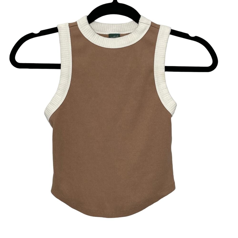 Wild Fable Cropped Babydoll Tank Top‎ Ribbed Sleeveless Round Hem Brown Size XS